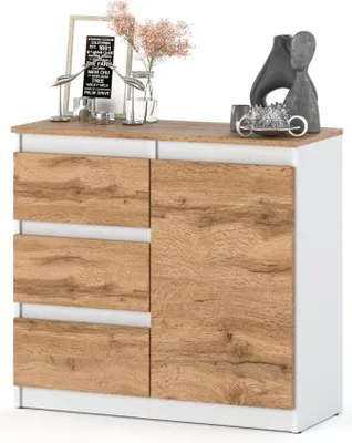 Zdjęcie produktu dla Komoda Nowoczesna Wąska 3 Szuflady 80Cm Salon Młodzieżowa Biała Dąb Wotan