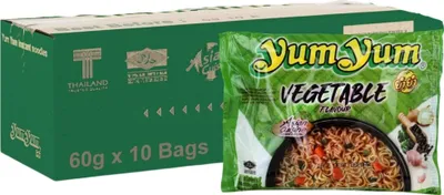 Produktbild von Yum Yum Vegetable Instant Noodles – 10 x 60 g | Thailändische Gemüse-Nudelsuppe | Würzig & aromatisch | Halal | +Heartforcards Versandschutz