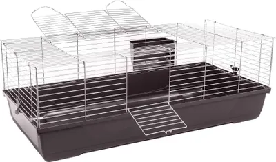 Produktbild von Kaninchen- und Meerschweinchenkäfig Nagerkäfig COSMO 118 x 60 x 42 cm Silber-Anthrazit