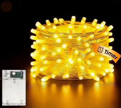 LED-Lichterkette, 5 m, 50 LEDs, warmweiß, batteriebetrieben, Timer