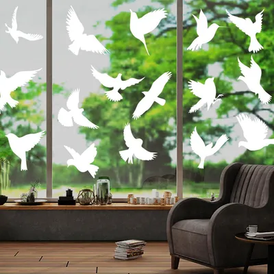 Image de Autocollants anti-collision pour fenêtres, 48 pièces, protection pour les oiseaux, adhésifs, PVC, noir et blanc