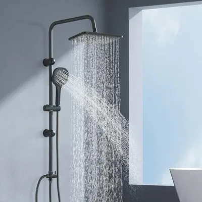 Produktbild von Duschsystem Komplettset Regendusche & Handbrause Schwarz 3 Strahlarten