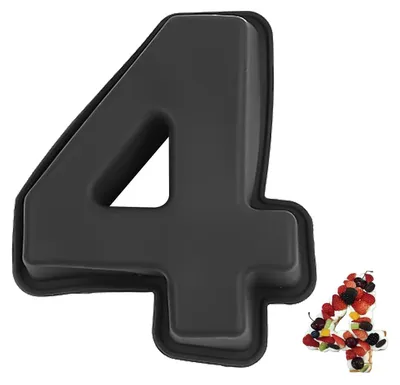 Image de Moule en silicone pour gâteau, forme du chiffre 4, gâteau en forme de chiffre 3D, antiadhésif, noir
