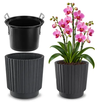 Image de KADAX Pot de fleurs Pot de fleurs 30 cm Couvercle avec insert Support de fleurs en plastique