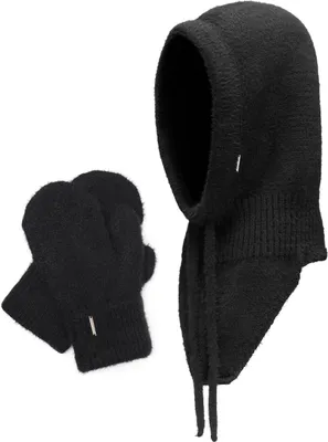 Produktbild von Vivisence Winterset Für Damen Schalmütze Mit Und Warme Fausthandschuhe Mit Fleecefutter Hergestellt Aus Weichem Warme Garn Perfekt Für Kalte Wintertage, Schwarz,Einheitsgröße