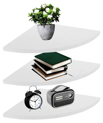 Produktbild von 3 Stück Hängendes Eckregal Weiß, 25 cm Schweberegale aus Massivholz, wasserdichtes Blumenregal für Schlafzimmer, Badezimmer und Wohnzimmer