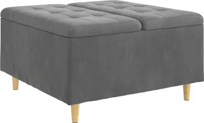 Image de vidaXL Coffre de rangement capitonné en velours, gris foncé, 80 x 80 x 45 cm