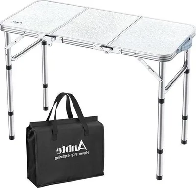 Zdjęcie produktu dla Regulowany aluminiowy stół plażowy – na plażę, balkon lub piknik – 87,5 x 40,2 x 68,5 cm – biały