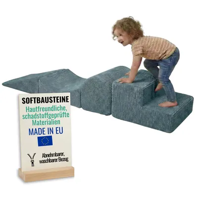Produktbild von Pillows24 – Schaumstoff Bausteine Kinder aus Cord | 4-teiliges Softbausteine Set zum Spielen & Klettern Baby | für Motorik & Bewegung