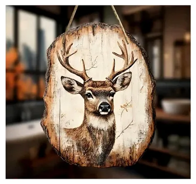 Produktbild von Wanddekoration aus Holz mit Hirsch und Reh