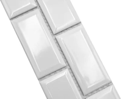 Produktbild von Bordüre Borde Mosaik weiß glänzend Metrooptik Mosaikfliese Küchenwand Fliesenspiegel Bad Duschwand MOS26BORM-0101_f