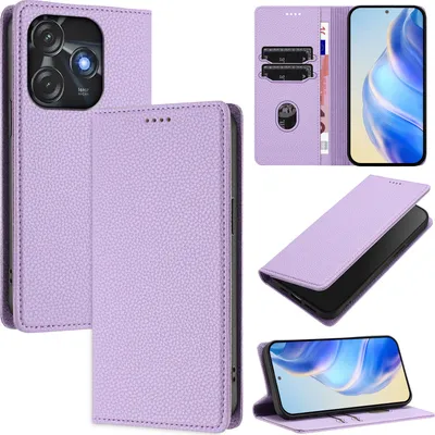 Produktbild von Litchi Leder Handyhülle für Tecno Spark 10C/Spark 10 4G Wallet Kartenfächer Standfunktion Hülle Violett
