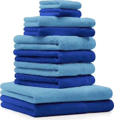 Produktbild von Betz 10-tlg. Handtuch-Set PREMIUM CLASSIC 2 Duschtücher 4 Handtücher 2 Gästetücher 2 Seiftücher  Farbe: royalblau & hellblau