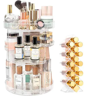 Productafbeelding van Make-up organizer met lipstifthouder, 16 vakken, 360 graden draaibaar, transparant