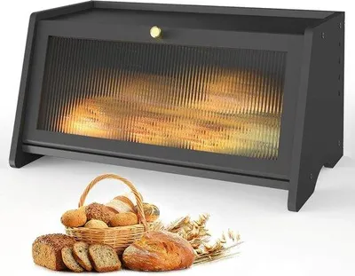 Produktbild von Schwarze Bambus-Brotbox mit Fenstern und Belüftung, 45x25x20cm, Hochkapazität
