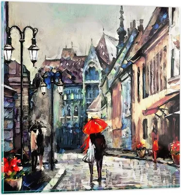 Produktbild von Bilder auf glas - Stadt Straße Haus - 70x70cm - Glasbilder - Wandbilder - Kunstdruck - zum Aufhängen bereit - Wanddekoration aus Glas - Glas Bilder - Wandbild auf Glas - Einteilig - GAC70x70-3940