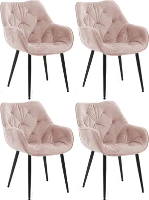 Produktbild von CLP 4er Set Stuhl Tanna Samt Gesteppt pink