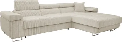 Produktbild von MIRJAN24 Ecksofa Torezio Mini Cord, Stilvoll Eckcouch mit Bettkasten und Schlaffunktion, Einstellbare Kopfstützen, 280x170x70-90 cm (Farbe: Poso 100, Seite: Rechts)