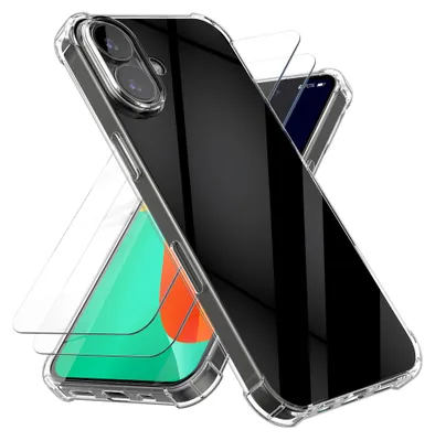 Produktbild von kalibri Hülle kompatibel mit Apple iPhone 17 Case - Handyhülle mit 2x Glas Schutz Folie - Cover Handyhülle in Transparent