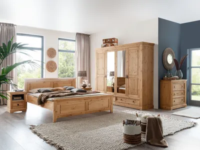 Produktbild von Schlafzimmer-Set "SZ-0079" aus Kiefernholz geölt und gebeizt in eiche.