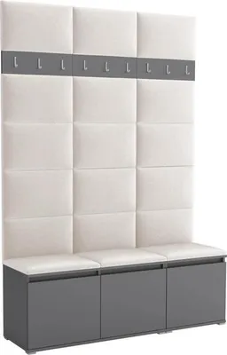 Produktbild von Garderoben-Set Noris III, gepolsterte Garderobe mit Sitzbank, Flurmöbel mit Wandpaneelen, Haken und Stauraum (Farbe: Anthrazit + Trinity 01)