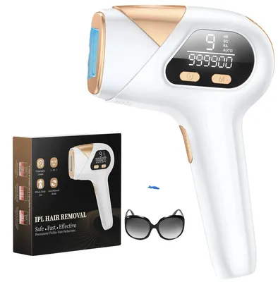 Imagen del producto de Dispositivo de depilación IPL, 999,900 pulsos, 9 niveles, color blanco, compatible con voltajes de 100V-240V, con enchufe para la Unión Europea