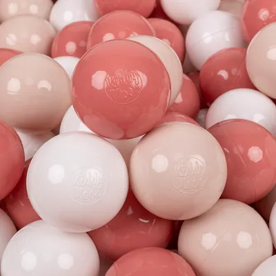 Zdjęcie produktu dla KiddyMoon plastikowe piłeczki 7cm pastelowy beż-łososiowy-biały 100 zabawka zestaw kulek