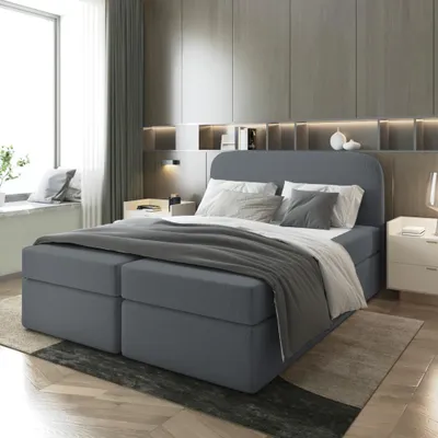 Produktbild von Bett Boxspringbett BONI ohne Topper mit Bettkästen - Doppelbett, Stauraum, Schlafzimmer, Polsterbett, Bettgestell (120x200, Dunkelgrau - Coral 80)