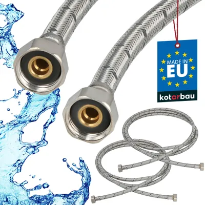 Immagine prodotto di KOTARBAU® 2 Pezzi Tubo Flessibile per Rubinetto 1/2“ x 1/2“ Rivestito in Acciaio Inox 300 cm Tubo Flessibile per Rubinetto Cucina Argento