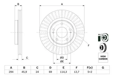 Produktbild von 2x BOSCH Bremsscheibe 0 986 479 E76 passend für PEUGEOT 4007 (VU_ VV_) 45 9mm