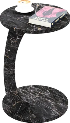 Produktbild von Beistelltisch ’Holeby’ Kaffetisch C-Form mit Rollen rund 56 x Ø 38 cm Marmoroptik, schwarz
