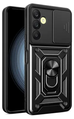Produktbild von Hülle für Samsung Galaxy A25 5G mit Ring Ständer Halter Dia Kameraschutz TPU PC Hybrid Handyhülle Schwarz