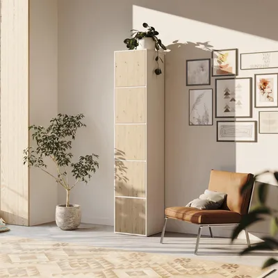 Produktbild von SMARTBett Standregal, Würfelregal  für Wohnzimmer, Kinderzimmer, Schlafzimmer und Büro |  Regal Weiss + 5 Türen Wildeiche