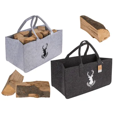 Produktbild von OOTB Graue Filztasche für Kaminholz Hirschkopf
