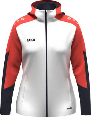 Zdjęcie produktu dla JAKO damska kurtka z kapturem Dynamic - 6870D, kolor:biały/koralowy/granatowy, rozmiar:M (38/40)