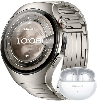 Produktbild von HUAWEI Watch 5 Smartwatch Damen Herren + FreeBuds 6i Weiß mit Health Sensor GPS AMOLED Display 5ATM wasserdicht Fitnessuhr Android iOS
