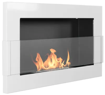 Immagine prodotto di Caminetto di alta qualità Campo24 65x40cm bianco lucido con vetro di sicurezza / Caminetto a bioetanolo da parete per uso interno / Caminetto moderno perfetto per il soggiorno