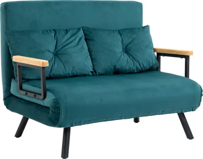 Immagine prodotto di HOMCOM Divano Letto Matrimoniale 3 in 1 Vellutato con Schienale Regolabile in 5 Livelli e Cuscini Imbottiti, Blu Scuro