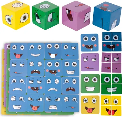 Immagine prodotto di Gioco di pittura Gioco di storie in legno "Impilare facce di cubi"| Creativo colorato| Per bambini e amici