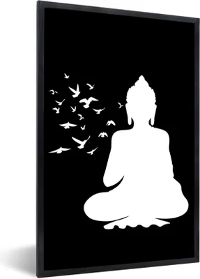 Produktbild von MuchoWow® MuchoWow® Gerahmtes Poster Buddha - Vögel - Meditation 60x90 cm - Poster mit zchwarzem Bilderrahmen - Kunst