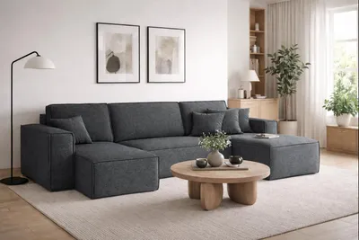 Produktbild von Kaiser Möbel Ecksofa mit schlaffunktion und bettkasten, Sofa U-form,Couch U-form BEST stoff Neve Dunkelgrau