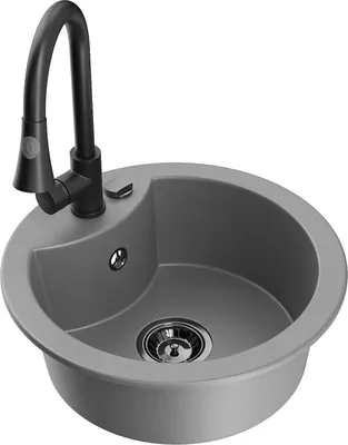 Produktbild von Mexen Diego 1-Becken-Granit-Spüle mit Mischbatterie Elia, Grau - 6512-71-670101-70-B