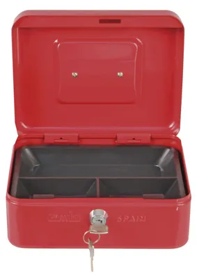 Obrázok produktu pre Kassíčka – Úložný box na peniaze, bankovky a mince – S priehradkou na mince a 2 kľúčmi – Oceľ – Farba: Modrá – 150 x 110 x 70 mm