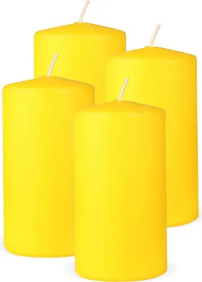Immagine prodotto di Candele a colonna HS Candle confezione da 4 pezzi "Yellow", dimensioni Ø7 x 12 cm, candele di cera a lunga durata fino a 35 ore - candele a colonna non profumate - molti colori/dimensioni
