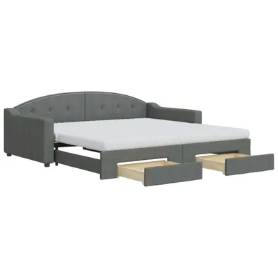 Zdjęcie produktu dla vidaXL Rozkładane łóżko dzienne z szufladami ciemnoszare 100x200 cm tkanina
