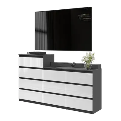 Zdjęcie produktu dla Komoda 160 Cm Antracyt / Biały Połysk 10 Szuflad, Zestaw Dwóch Komód, Salon