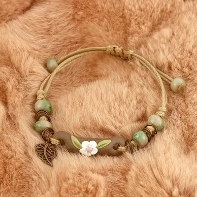 Produktbild von Mode Frauen Blume Blatt Porzellan Charme Gewebtes Armband Einstellbare Schmuck Geschenk