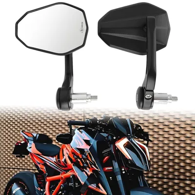 Zdjęcie produktu dla Lusterko motocyklowe, certyfikowane, uniwersalne, obrotowe o 360°, pasujące do kierownic o średnicy 7/8" (22mm), przeznaczone do skuterów, ATV, motocykli marek Honda, Kawasaki, Suzuki, Yamaha