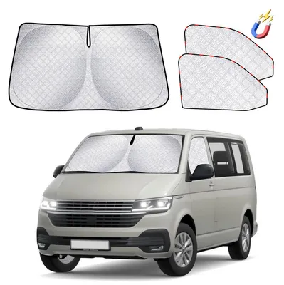 Image de Protection solaire pour pare-brise de voiture, lot de 3, tapis thermiques pour cabine, compatible VW T5 T6, protection UV, pliable