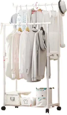 Immagine prodotto di INF Appendiabiti Doppio con Ruote Acciaio al carbonio per Camera da Letto Bianco